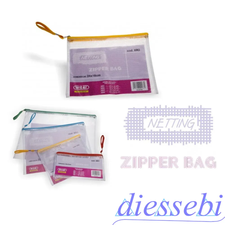 Busta Trasparente con rete e zip 23x12