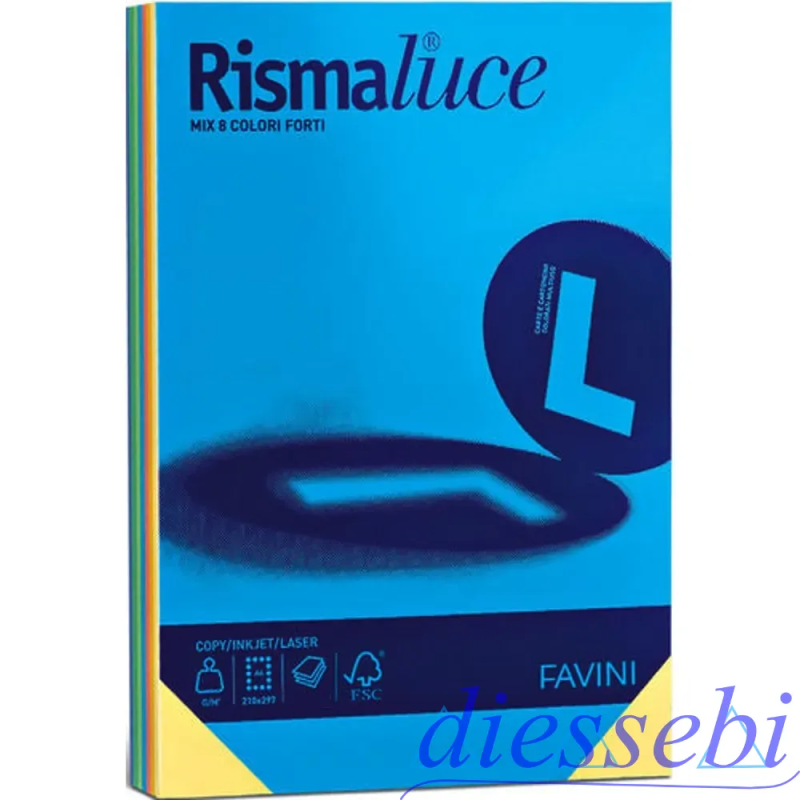 Risma A4 125 Fogli 200gr Multicolor 8 Colori Forti Rismaluce Favini