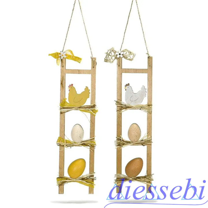Scaletta Decorativa con Uova e Gallina Appendibile 37x10.5cm