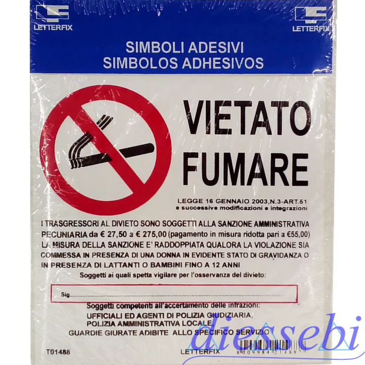Targhetta Adesiva Vietato Fumare