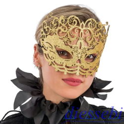 Maschera in Tessuto Intagliato con Glitter Oro