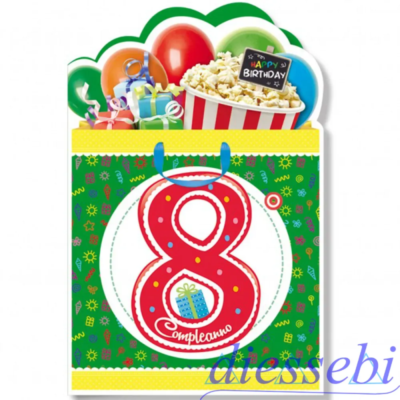 Biglietto Compleanno 8 Anni Cromo NB