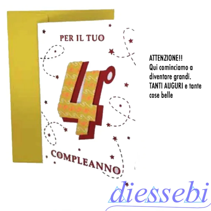 Biglietto Compleanno Per il Tuo 4° Compleanno a Rilievo Glitter Italian Joy