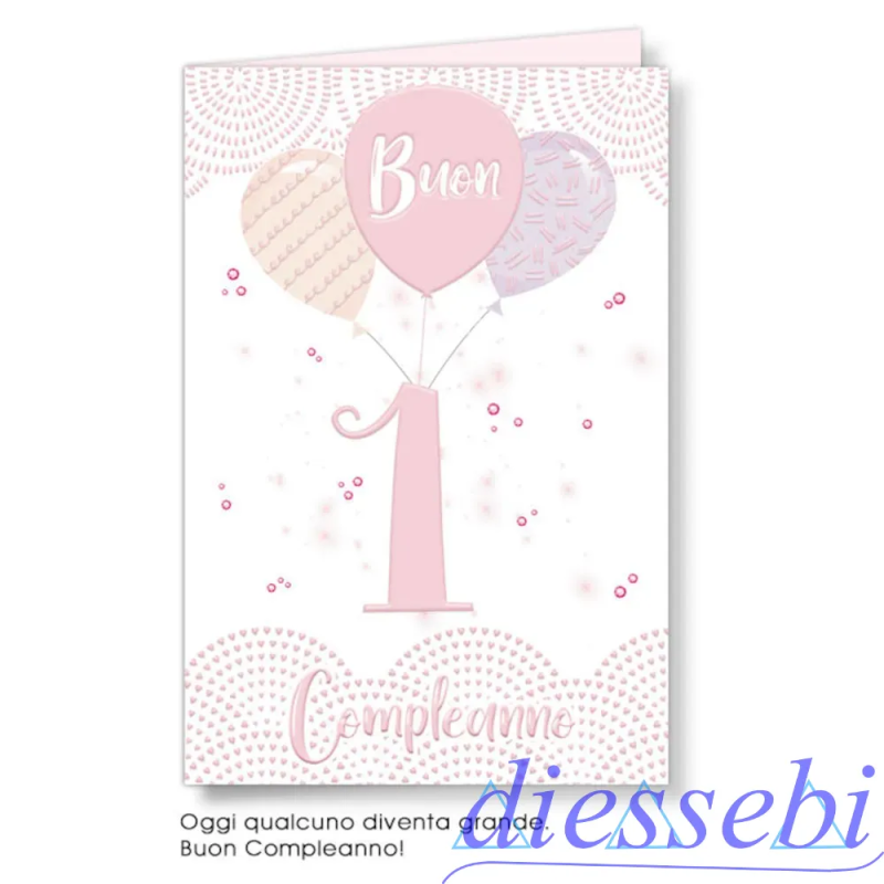 Biglietto Compleanno 1 Anno Madreperla Rosa 