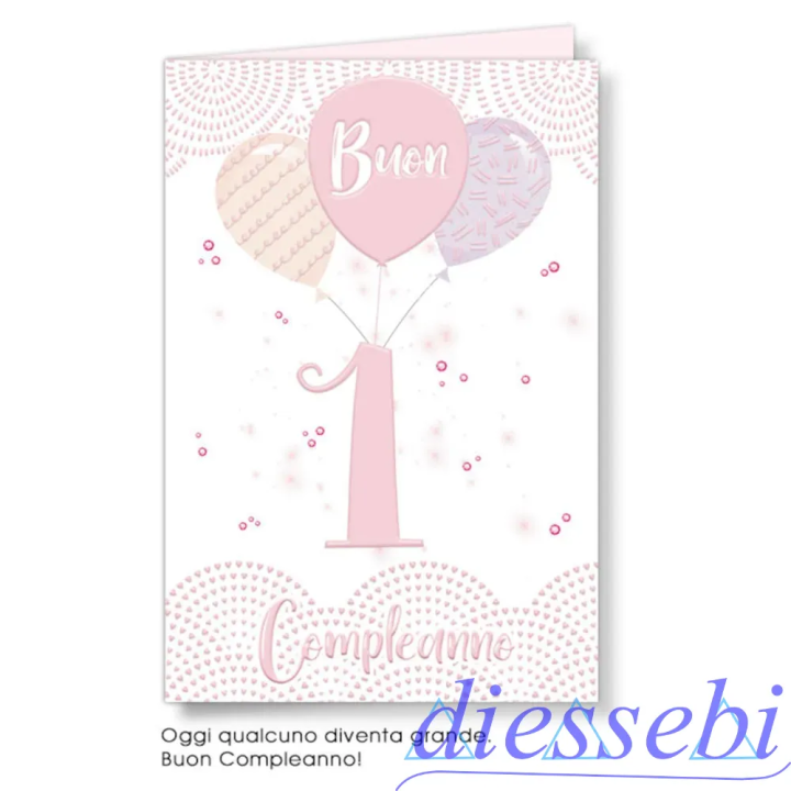 Biglietto Compleanno 1 Anno Madreperla Rosa 