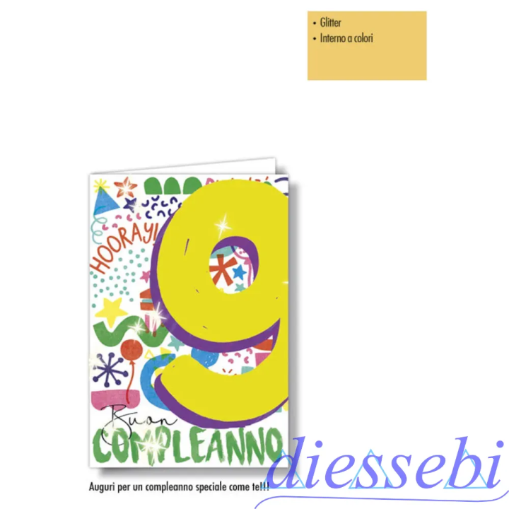 Biglietto Compleanno 9 Anni Glitter