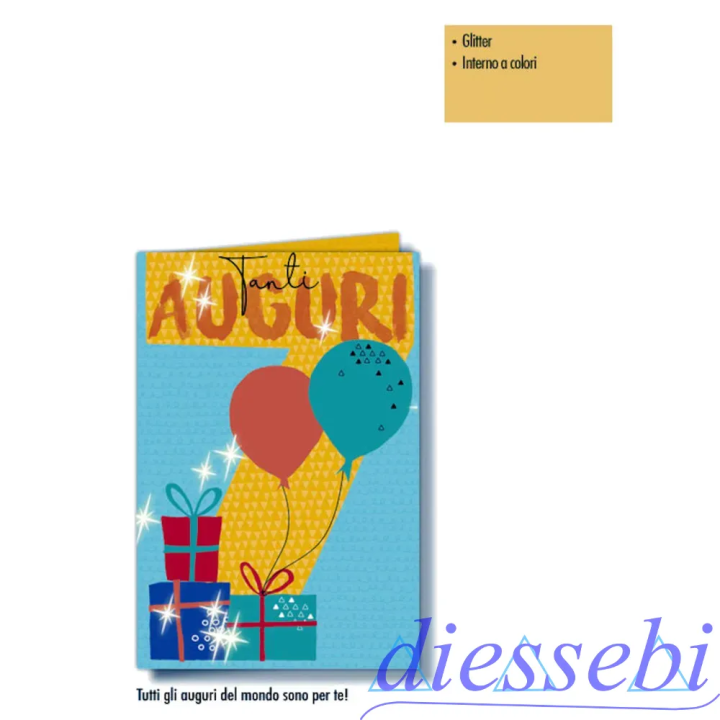 Biglietto Compleanno 7 Anni Glitter