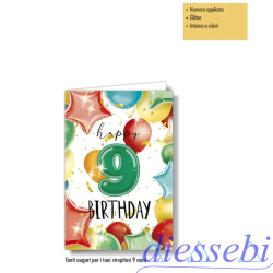 Biglietto Compleanno 9 Anni Glitter