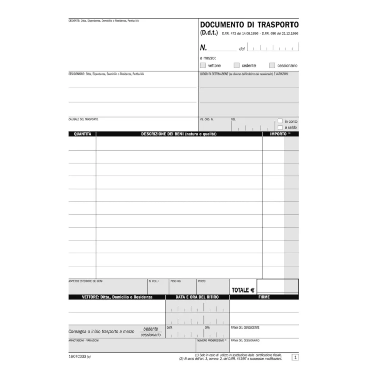 Blocco D.d.T. Documento di Trasporto A5 3cp Data Ufficio