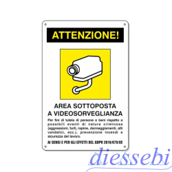 Cartello "Area Videosorvegliata" 30x20cm in PVC Letterfix