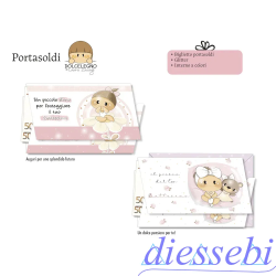 Biglietto Portasoldi Battesimo Dolce Legno Rosa