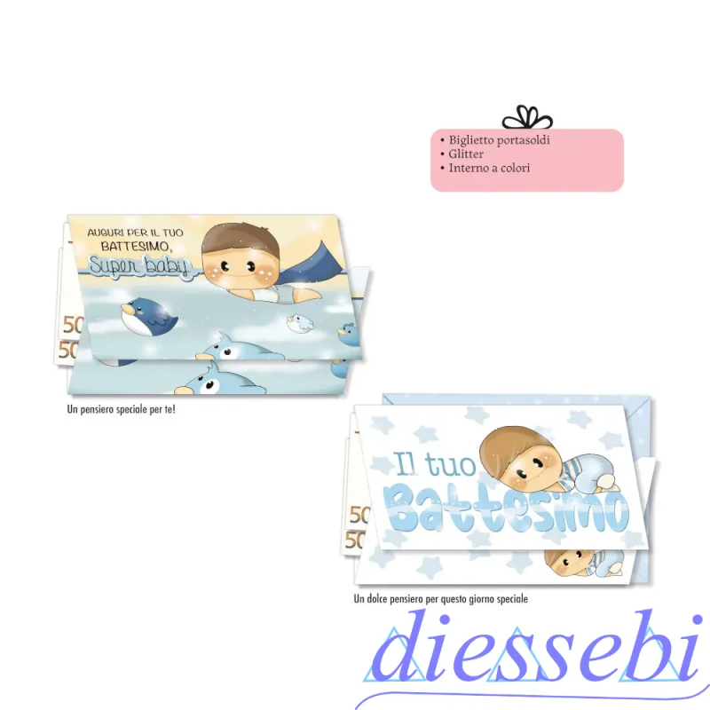 Biglietto Portasoldi Battesimo Dolce Legno Azzurro