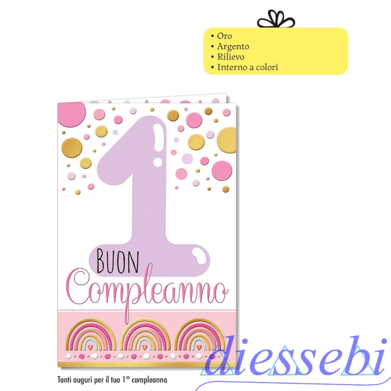 Biglietto 1° Compleanno Rosa