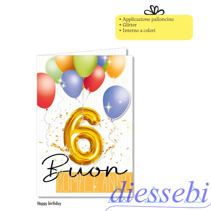 Biglietto Compleanno 6 Anni Palloncino
