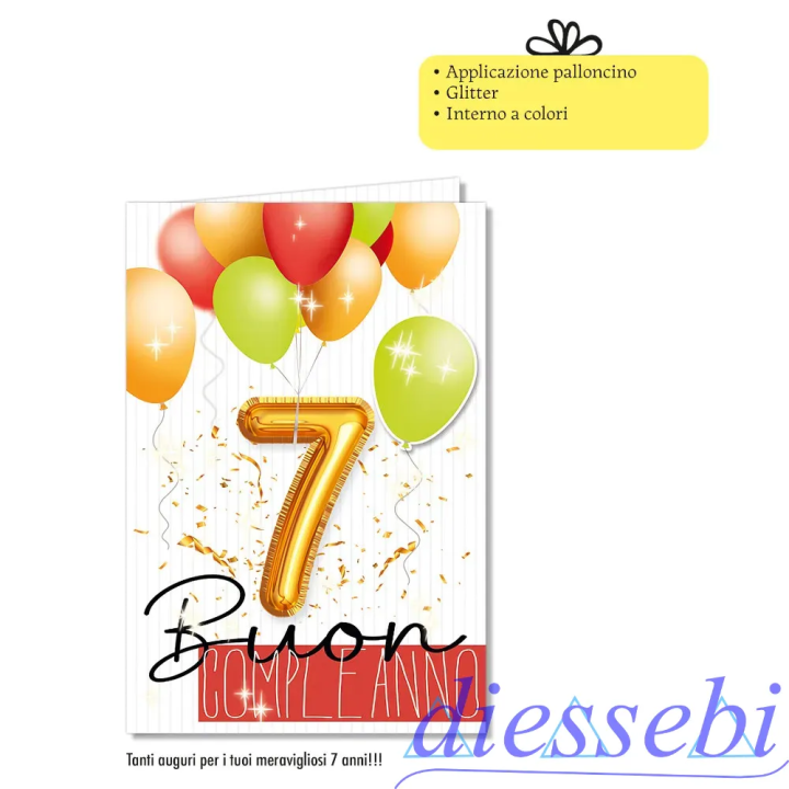 Biglietto Compleanno 7 Anni Palloncino