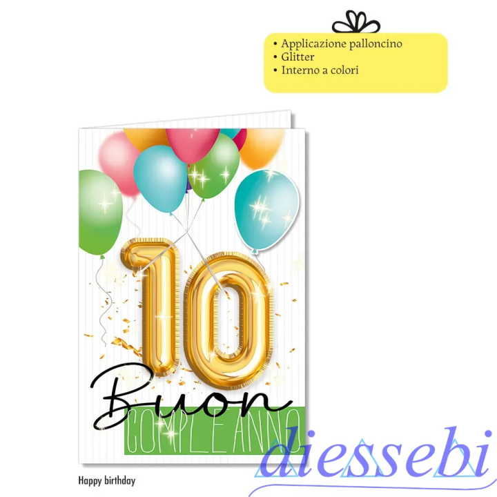 Biglietto Compleanno 10 Anni Palloncino