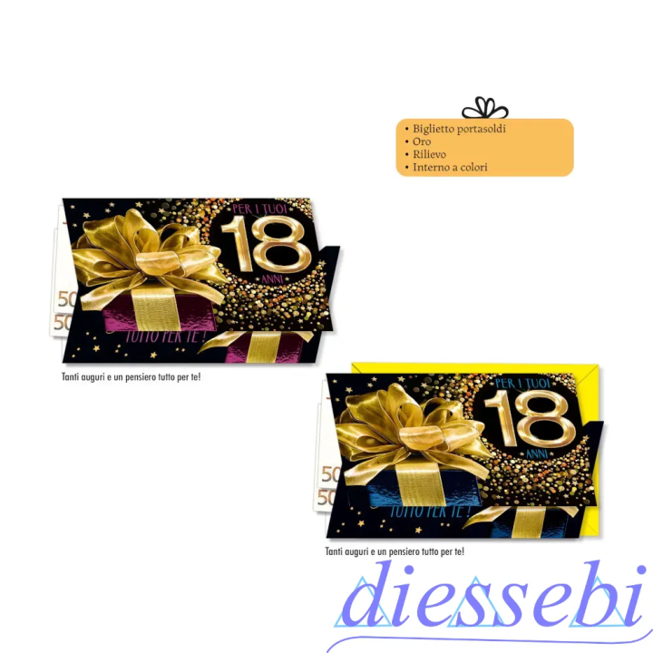 Biglietto Portasoldi Compleanno 18 Anni Golden Ribbon