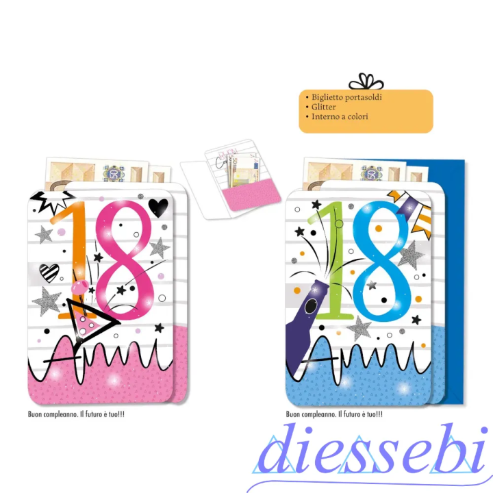 Biglietto Portasoldi Compleanno 18 Anni Glitter