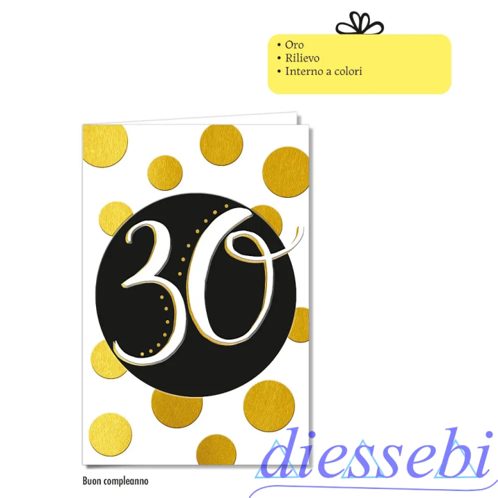 Biglietto Compleanno 30 Anni Stelle e Cerchi Oro