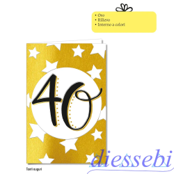 Biglietto Compleanno 40 Anni Stelle e Cerchi Oro
