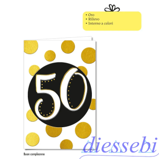 Biglietto Compleanno 50 Anni Stelle e Cerchi Oro