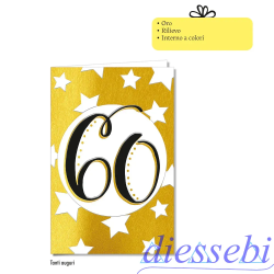 Biglietto Compleanno 60 Anni Stelle e Cerchi Oro