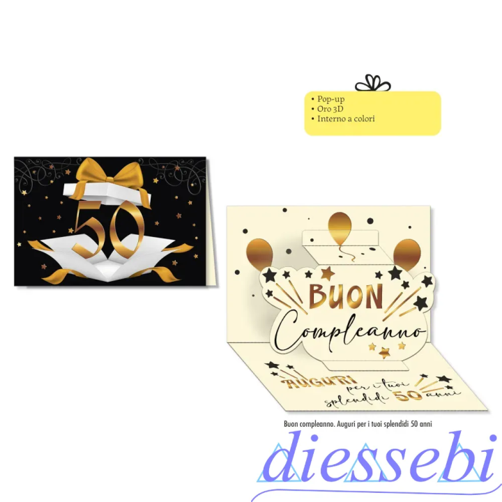 Biglietto Compleanno 50 Anni Oro Pop Up