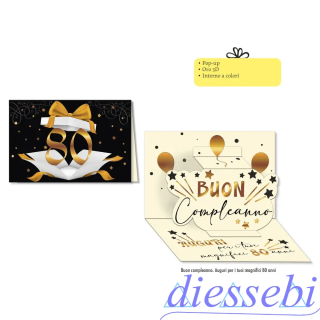 Biglietto Compleanno 80 Anni Oro Pop Up