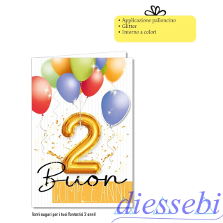 Biglietto Compleanno 2 Anni Palloncino