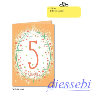 Biglietto Compleanno 5 Anni Glitter