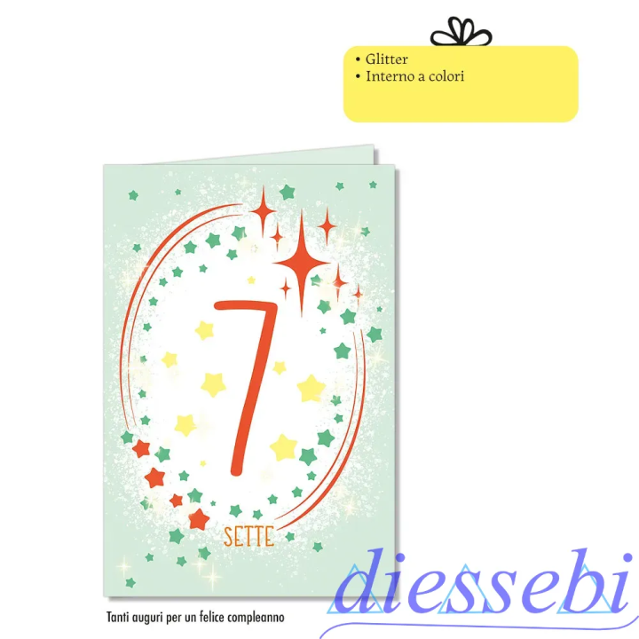Biglietto Compleanno 7 Anni Glitter