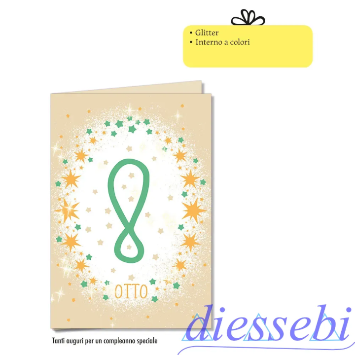 Biglietto Compleanno 8 Anni Glitter