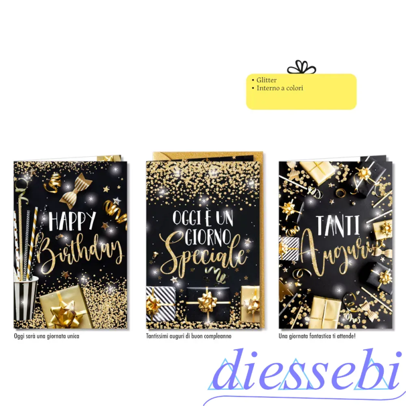 Biglietto Compleanno Elegante Oro/Nero