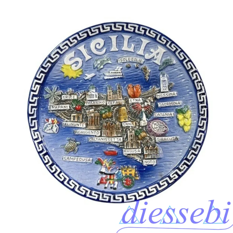 Piatto in Ceramica Linea Greca 15cm Sicilia Gadget
