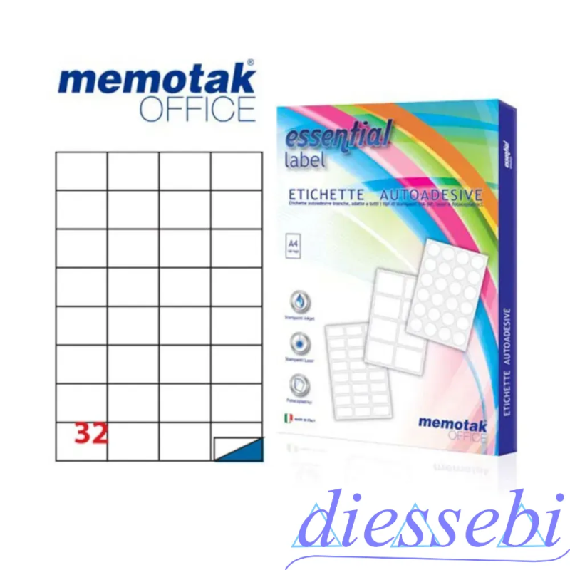 Etichette Adesive 52x37mm su foglio A4 Memotak