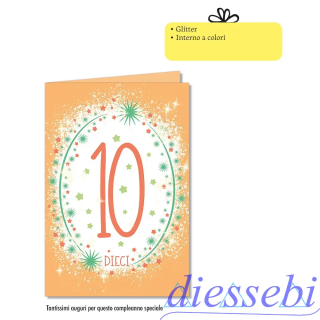 Biglietto Compleanno 10 Anni Glitter