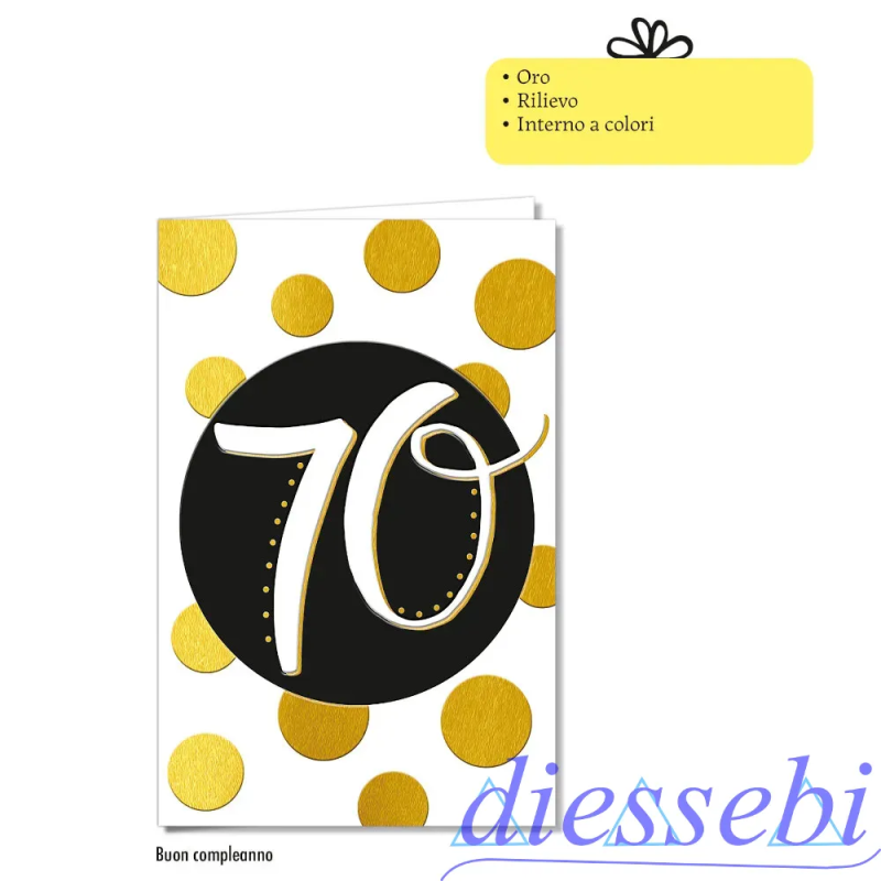 Biglietto Compleanno 70 Anni Stelle e Cerchi Oro
