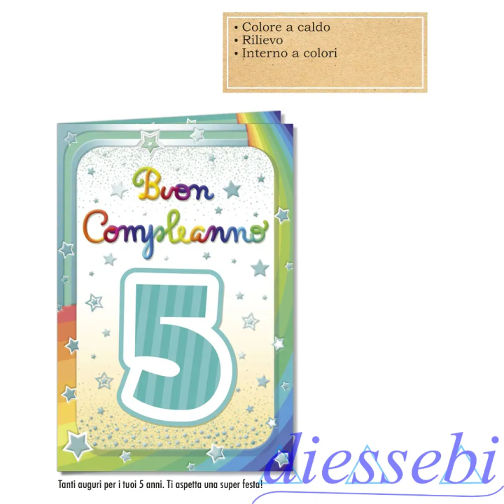 Biglietto Compleanno 5 Anni Stellari