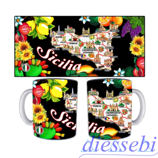 Tazza in Ceramica Frutta con Mappa - Sicilia Gadget