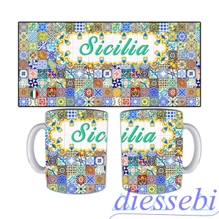 Tazza in Ceramica Decoro Blu con Sicilia - Sicilia Gadget