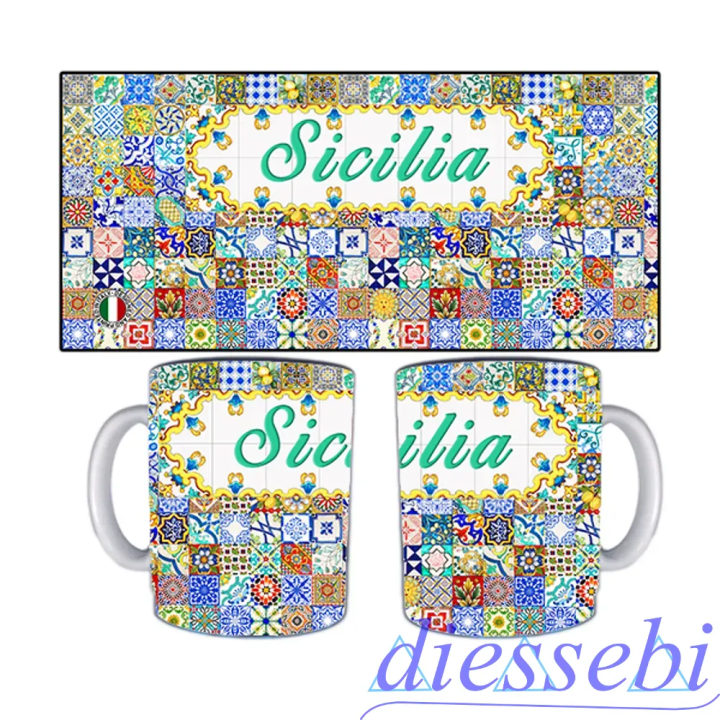 Tazza in Ceramica Decoro Blu con Sicilia - Sicilia Gadget