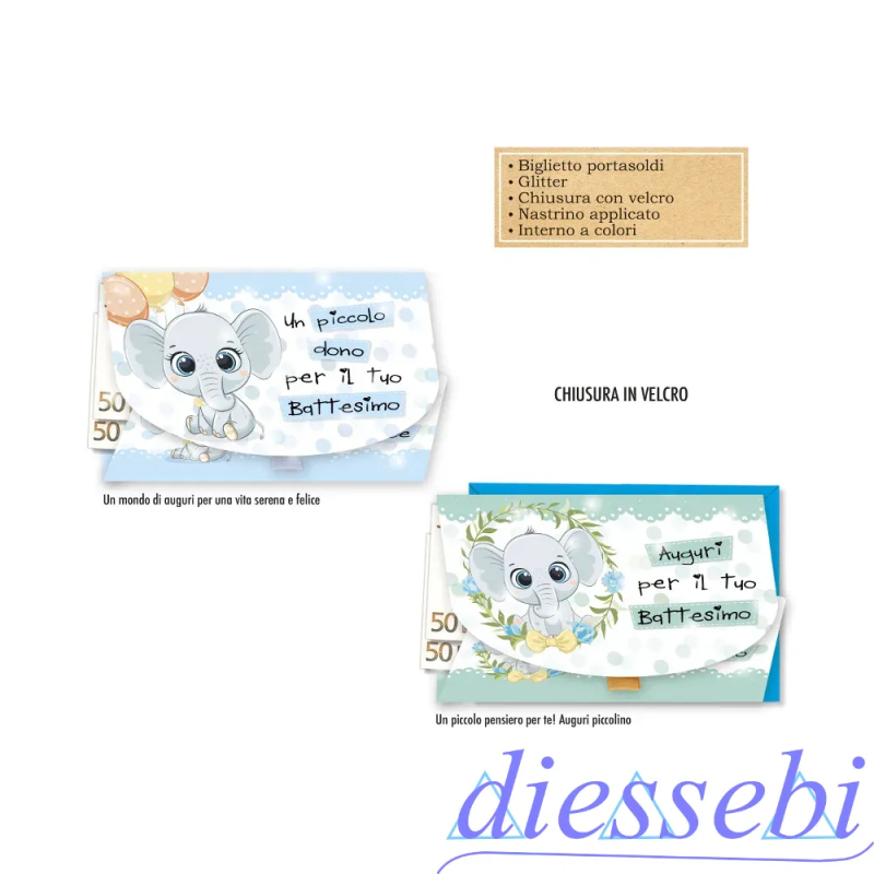 Biglietto Portasoldi Battesimo Azzurro