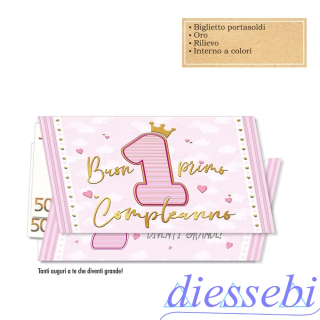 Biglietto Portasoldi Compleanno 1 Anno Femminile