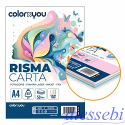 Risma A4 50 Fogli 080gr Carta Colorata Multicolor 5 Colori Assortiti Tenui