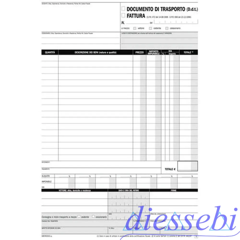 Blocco D.d.T. Documento di Trasporto Fattura A4 3 copie autoricalcante Prodotti Flex
