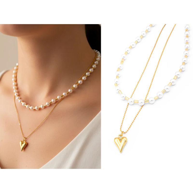 Collana Donna Perle con Cuore Cortina Polo Style