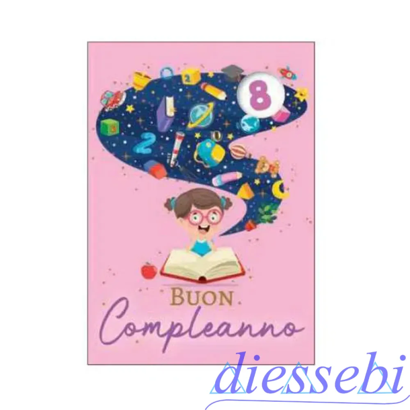 Biglietto Compleanno Bimbi con Rotella 1-9 Anni Rosa - Cecami