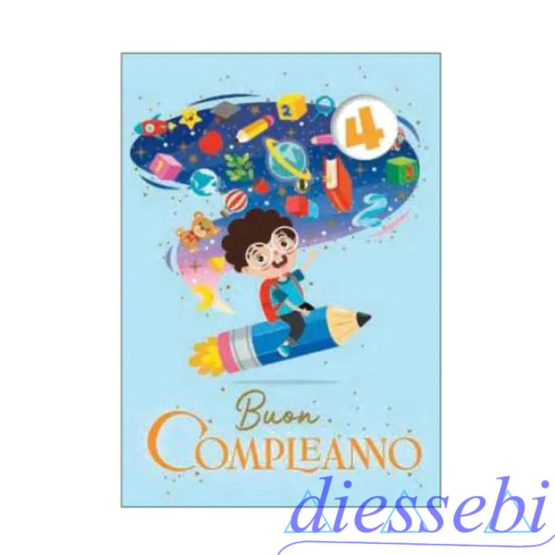Biglietto Compleanno Bimbi con Rotella 1-9 Anni Celeste - Cecami