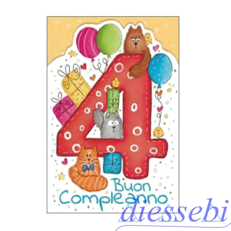 Biglietto Compleanno Sagomato 4 Anni