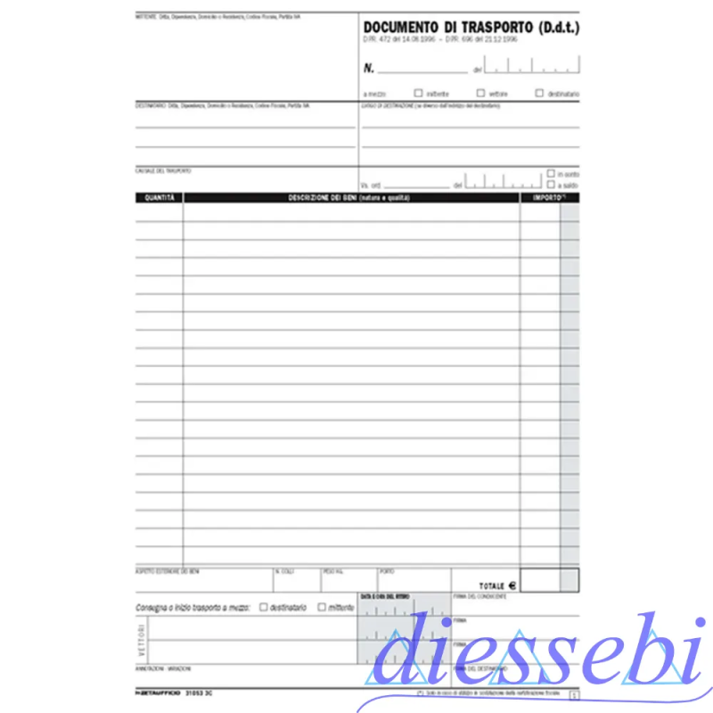 Blocco D.d.T. Documento di Trasporto A4 3 copie autoricalcante Zeta Ufficio